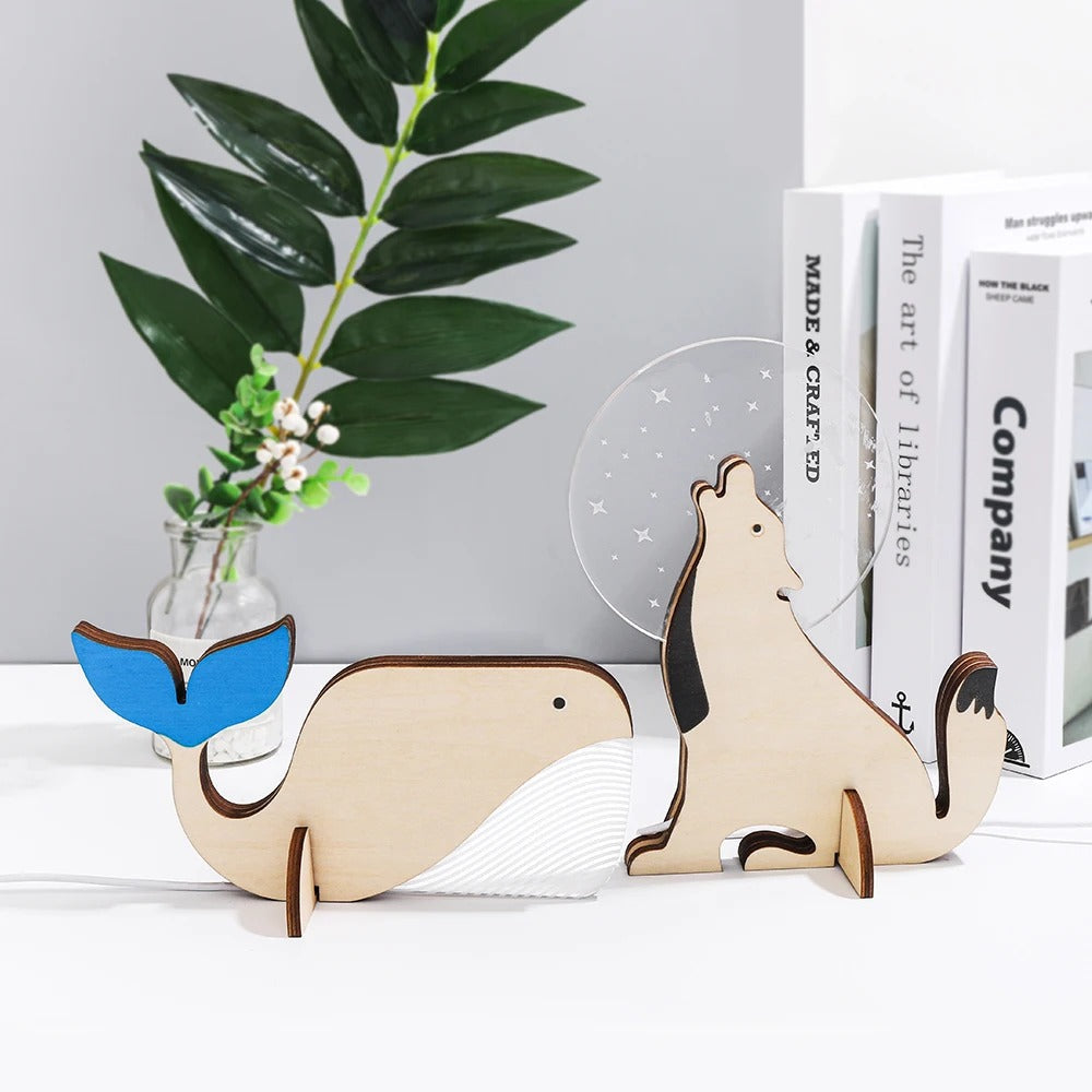 Charming wooden animal LED night lights