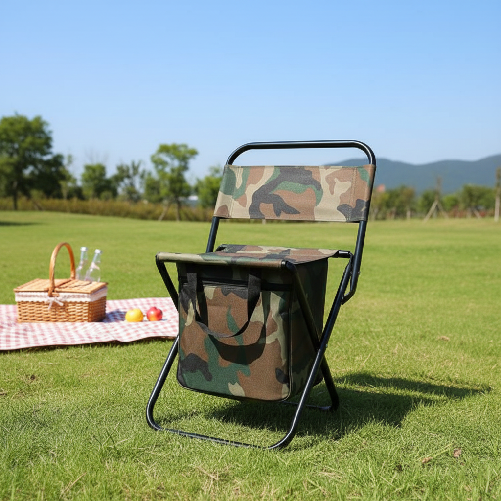 Contemporary Industrial Rectangular Oxford Fabric Steel Pipe Foldable Camping Chair Backrest Armless For Garden & Outdoor Patio