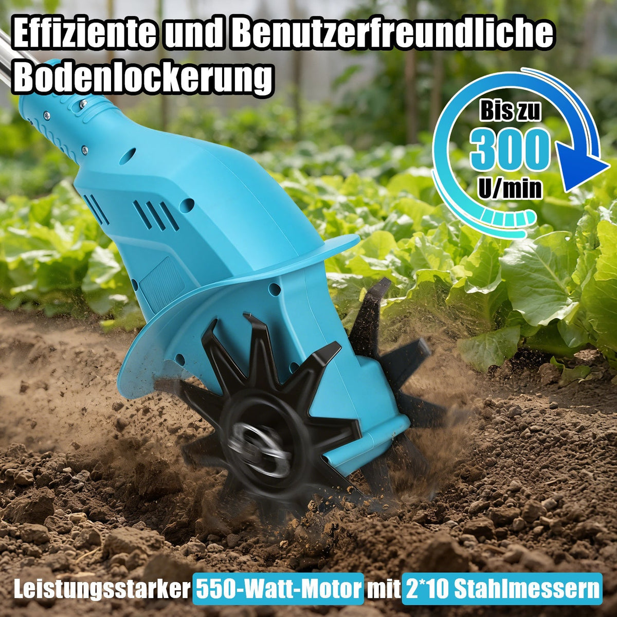 550W Battery Garden Cultivator with 2 Batteries Portable