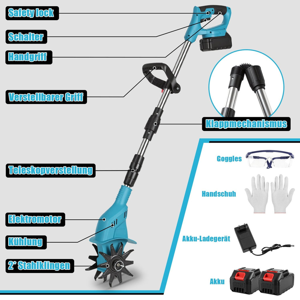 550W Battery Garden Cultivator with 2 Batteries Portable