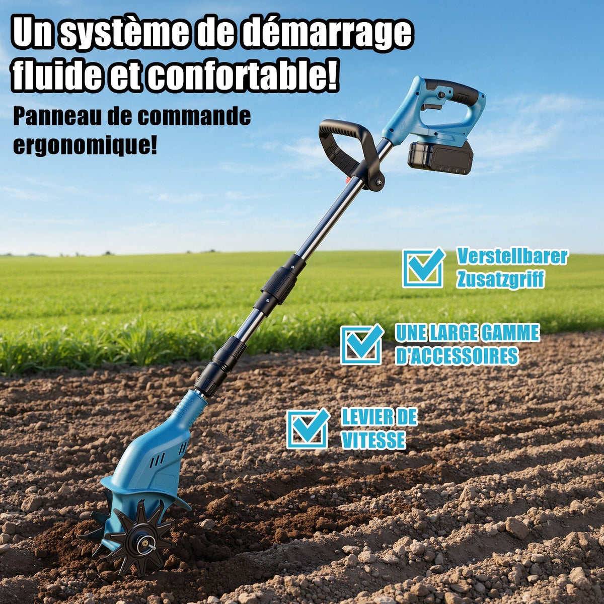 550W Battery Garden Cultivator with 2 Batteries Portable