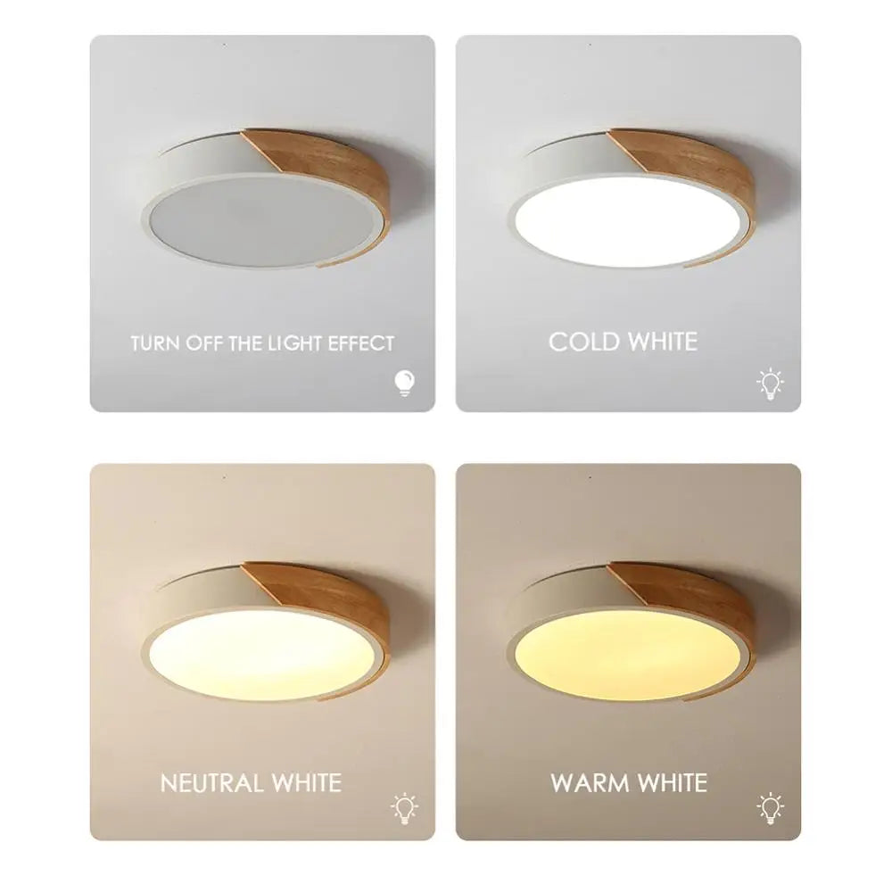 Modern LED ceiling lamp - Ultra-thin wooden lighting with remote control for living room, balcony, and home decor