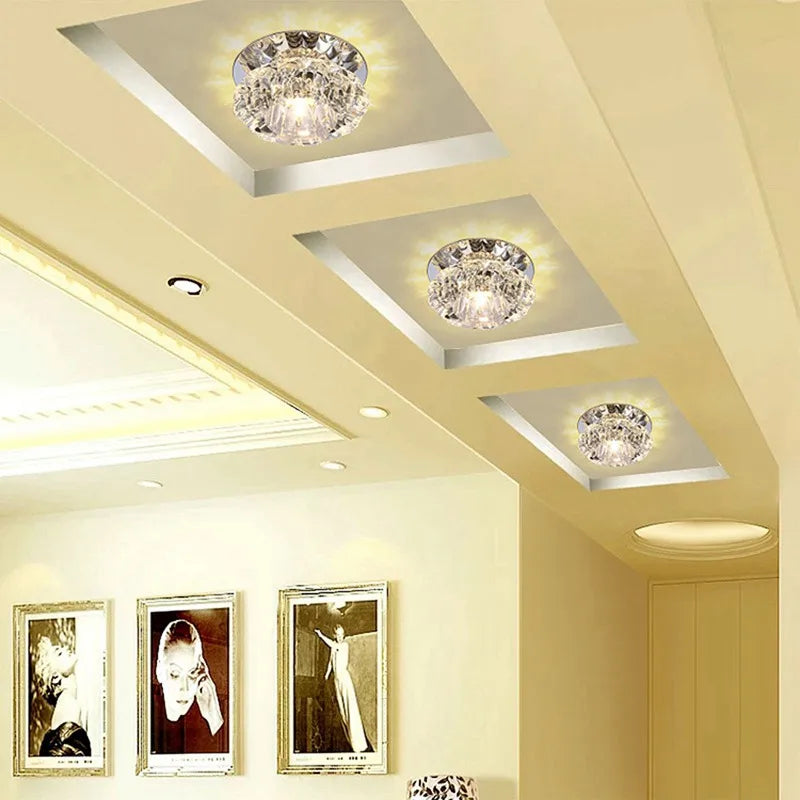 Modern LED Crystal Ceiling Lamp – Mini Round Pendant Light for Living Room, Kitchen, Hallway and Corridor (AC85-265V, 6000K White & 3200K Warm White)