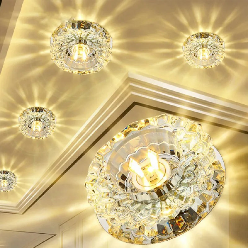 Modern LED Crystal Ceiling Lamp – Mini Round Pendant Light for Living Room, Kitchen, Hallway and Corridor (AC85-265V, 6000K White & 3200K Warm White)