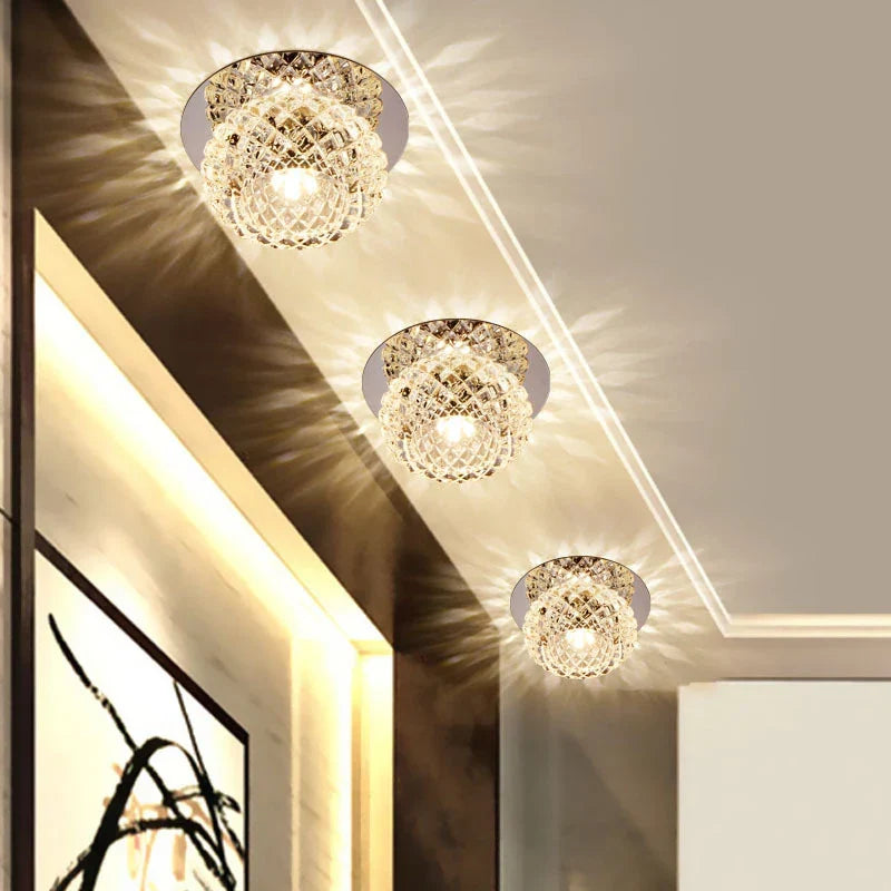 Modern LED Crystal Ceiling Lamp – Mini Round Pendant Light for Living Room, Kitchen, Hallway and Corridor (AC85-265V, 6000K White & 3200K Warm White)