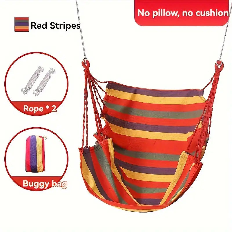 Hanging Hammock Chair with Reinforced Cotton Canvas and Integrated Arm Pockets