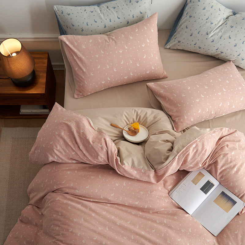 Cotton Percale Duvet Cover Set with fine minimal print and reversible side