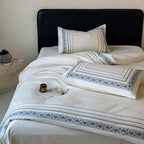 High-quality cotton percale bedding set with fine border embroidery