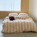 Striped cotton percale bedding set with breathable, wrinkle-free finish and concealed hotel closure