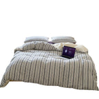 Striped cotton percale bedding set with breathable, wrinkle-free finish and concealed hotel closure