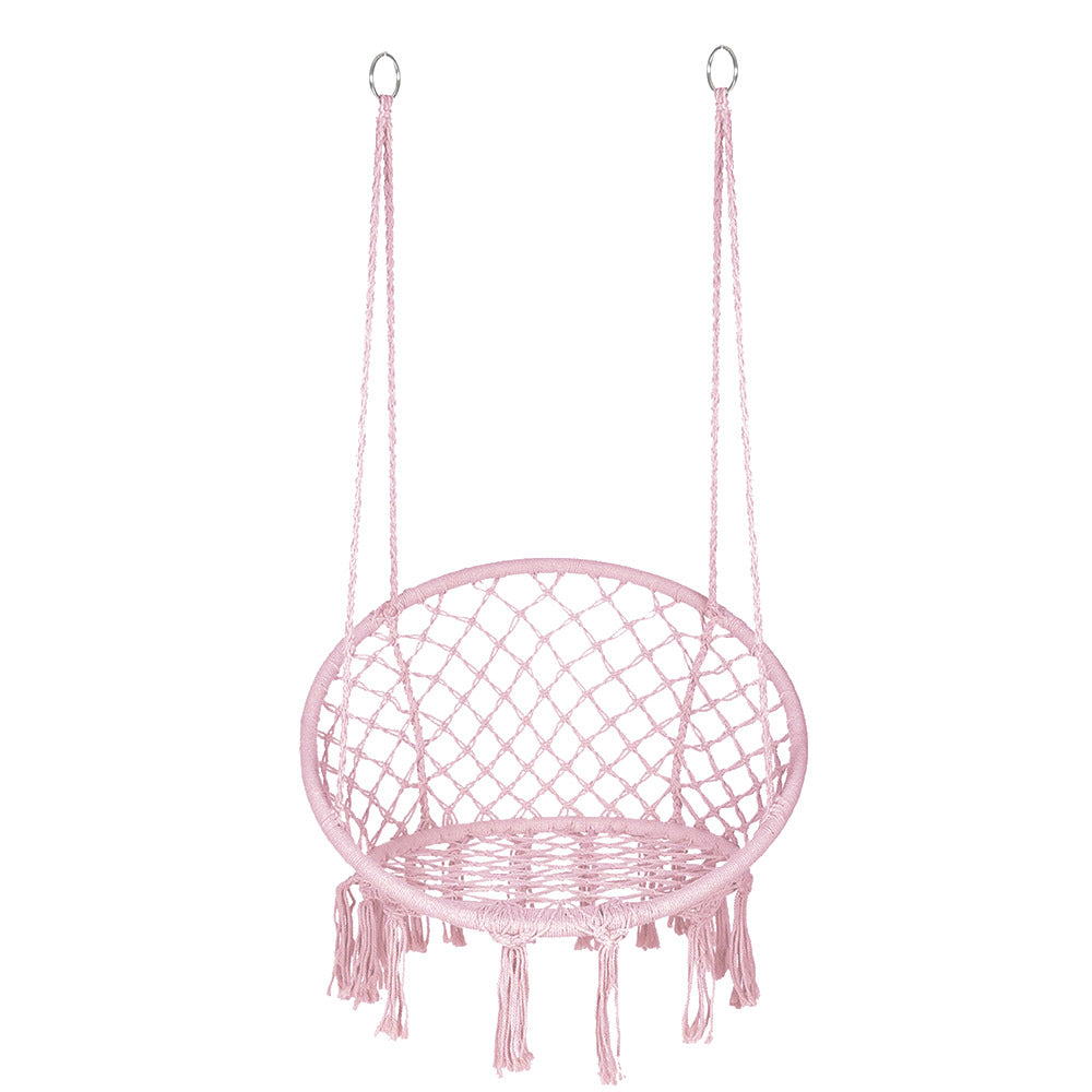 Macrame Hanging Chair with Complete Ceiling Mounting Kit and Decorative Tassel Fringe