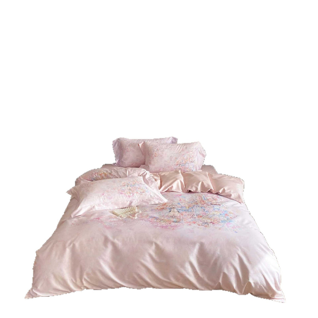 delicate cotton satin bedding set with a fairy-tale watercolor design