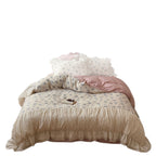 Bedding set made of linen-cotton mix with embroidered floral vine and ruffled edge