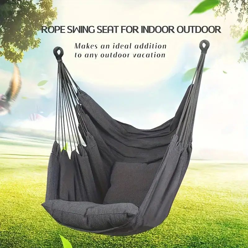 Hanging Hammock Chair with Reinforced Cotton Canvas and Integrated Arm Pockets