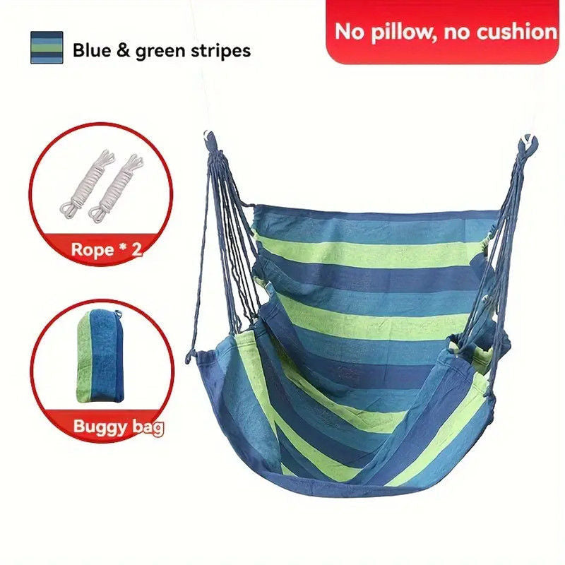 Hanging Hammock Chair with Reinforced Cotton Canvas and Integrated Arm Pockets