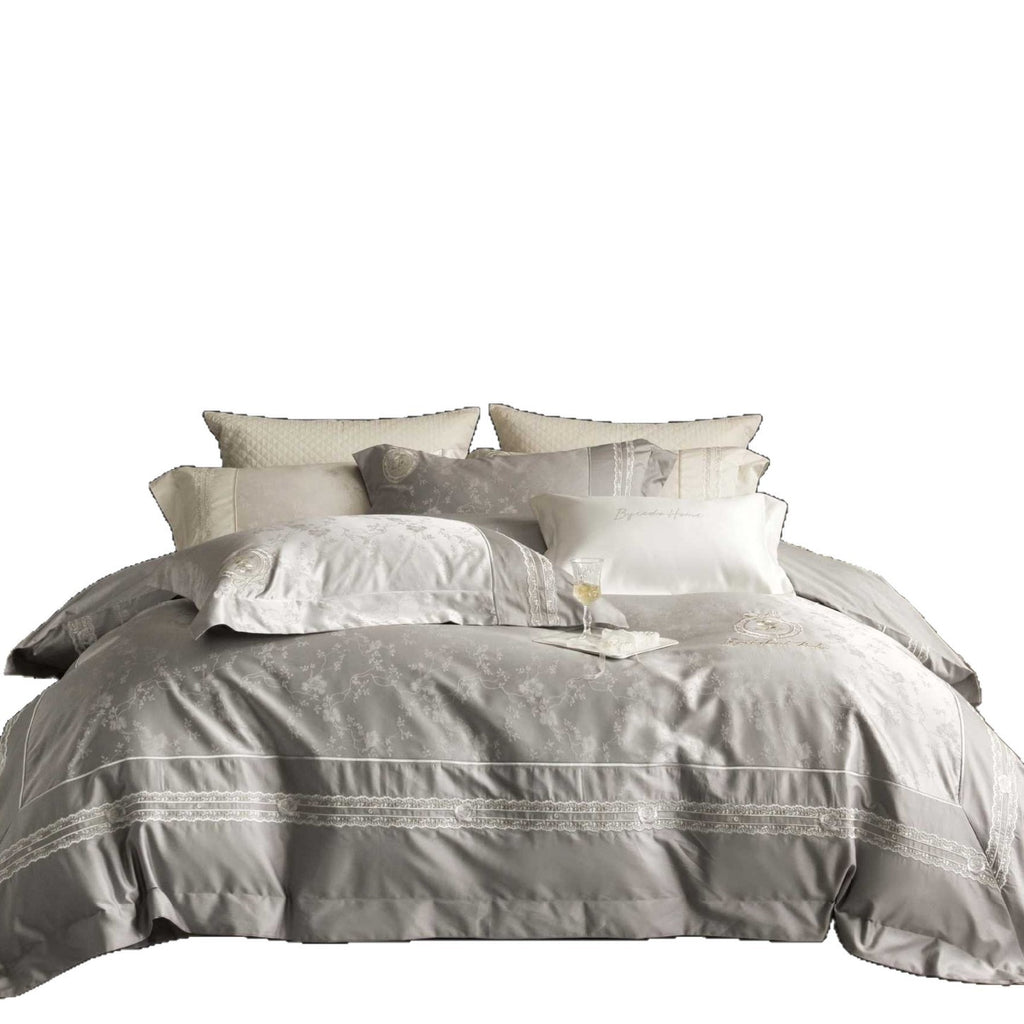 Luxurious satin bedding set with intricate embroidery