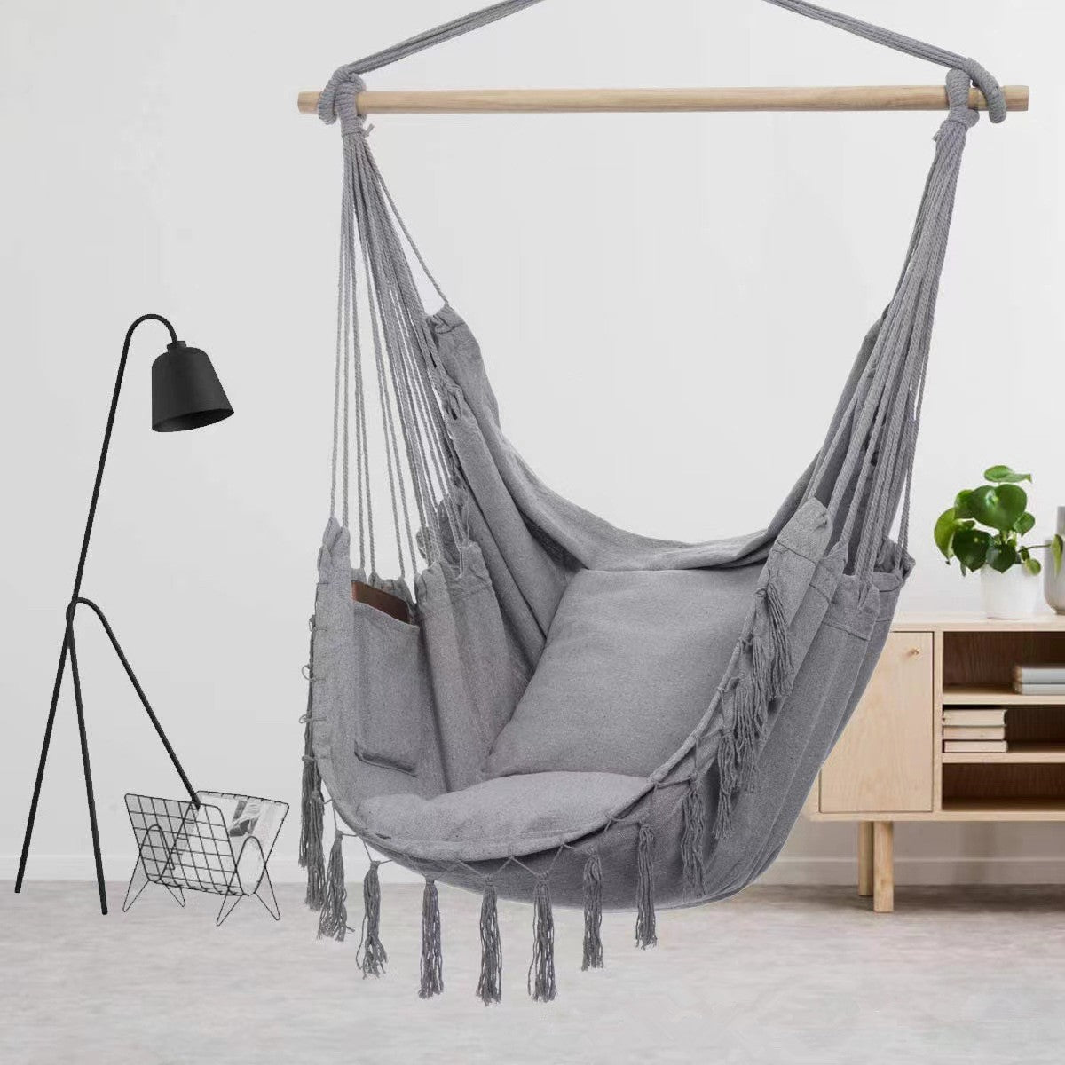 Hanging Chair with Pocket and Cushion