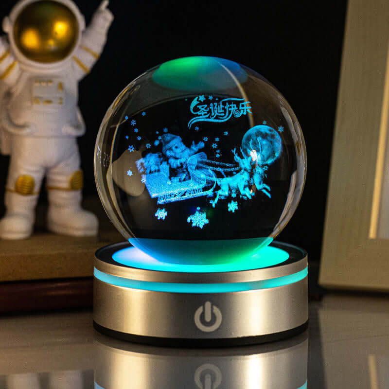 Creative 3D Indoor Wood Carving Luminous Crystal Ball Colorful Gradient Small Night Light Home Decoration Gift Choice