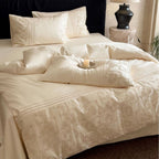 Satin bedding set with woven relief patterns and extra fine thread count