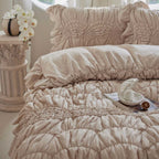 Luxurious cotton bedding set with ruffles and smocking look