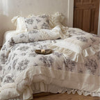 Cotton-linen bed linen set with ruffles and lace trim