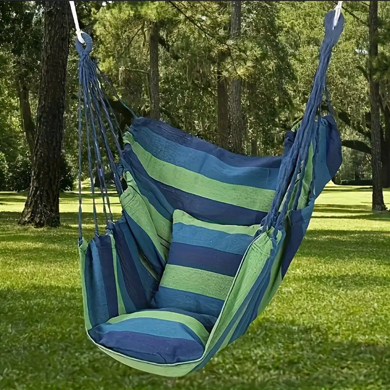 Hanging Hammock Chair with Reinforced Cotton Canvas and Integrated Arm Pockets