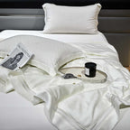 Satin-Duvet cover set with woven check jacquard and decorative border