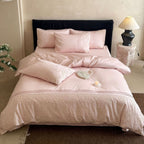 Satin bedding set with woven relief patterns and extra fine thread count