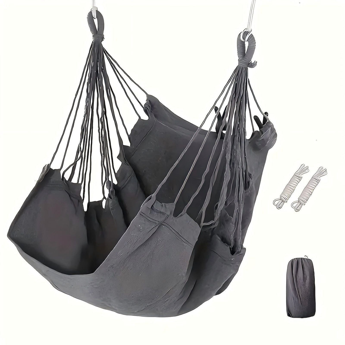 Hanging Hammock Chair with Reinforced Cotton Canvas and Integrated Arm Pockets