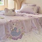 Romantic satin bedding complete set with embroidered bedspread and frill