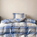 Checked cotton percale bed linen set with calligraphic script print