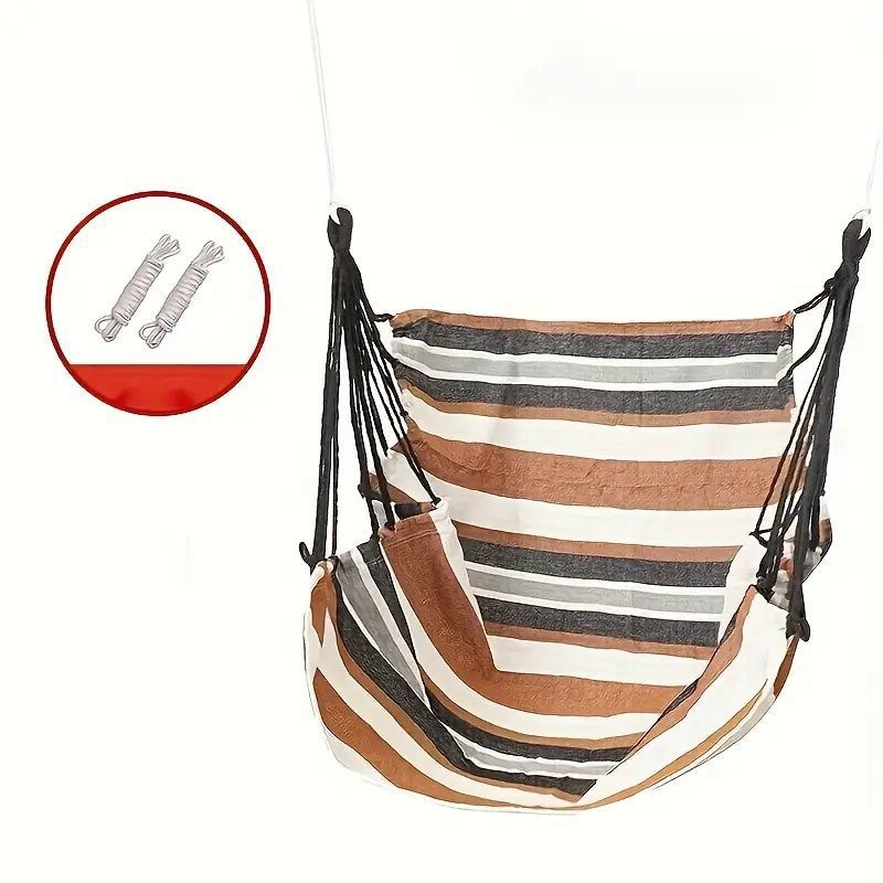 Hanging Hammock Chair with Reinforced Cotton Canvas and Integrated Arm Pockets