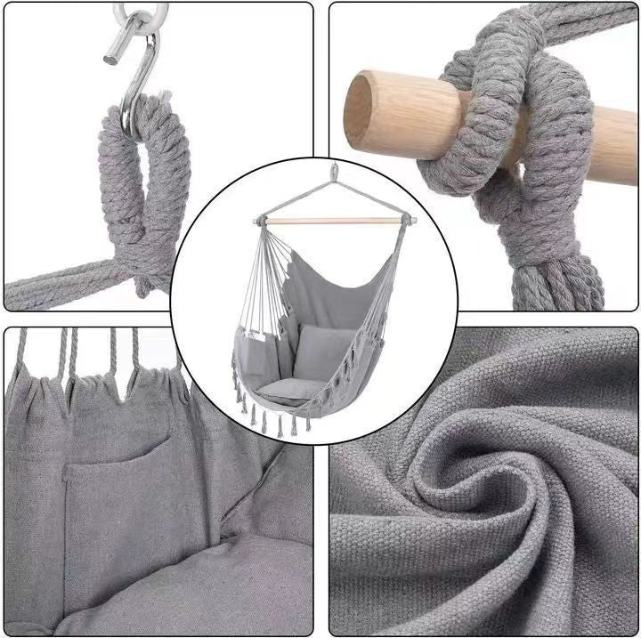 Hanging Chair with Pocket and Cushion
