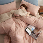 Cotton Percale Duvet Cover Set with fine minimal print and reversible side