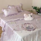 Romantic satin bedding complete set with embroidered bedspread and frill