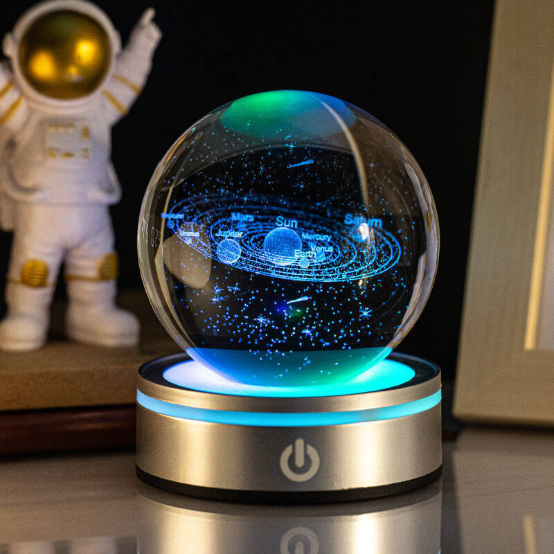 Creative 3D Indoor Wood Carving Luminous Crystal Ball Colorful Gradient Small Night Light Home Decoration Gift Choice