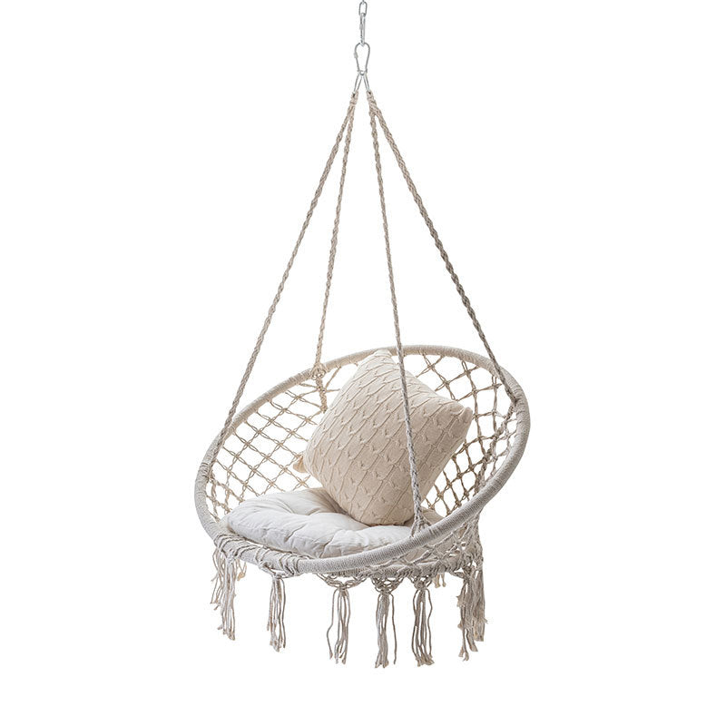 Macrame Hanging Swing Chair Boho Woven Fringe Indoor Outdoor Hammock Seat