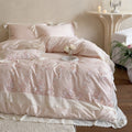 embroidered luxury bedding set made of cotton satin with lace border