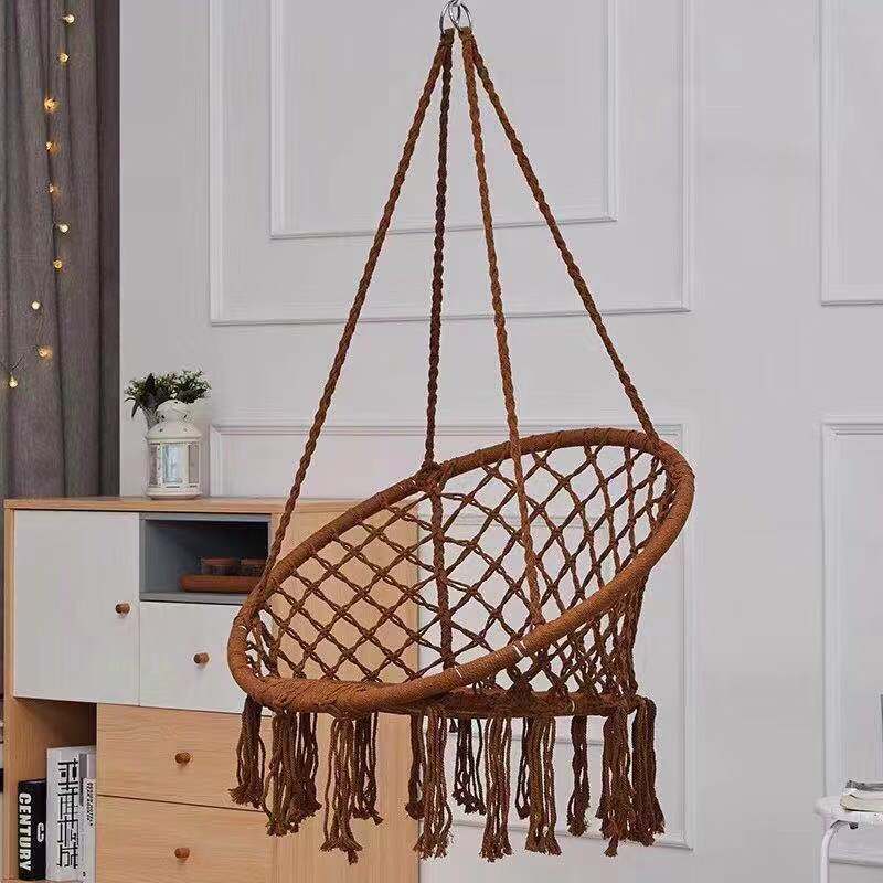 Macrame Hanging Swing Chair Boho Woven Fringe Indoor Outdoor Hammock Seat