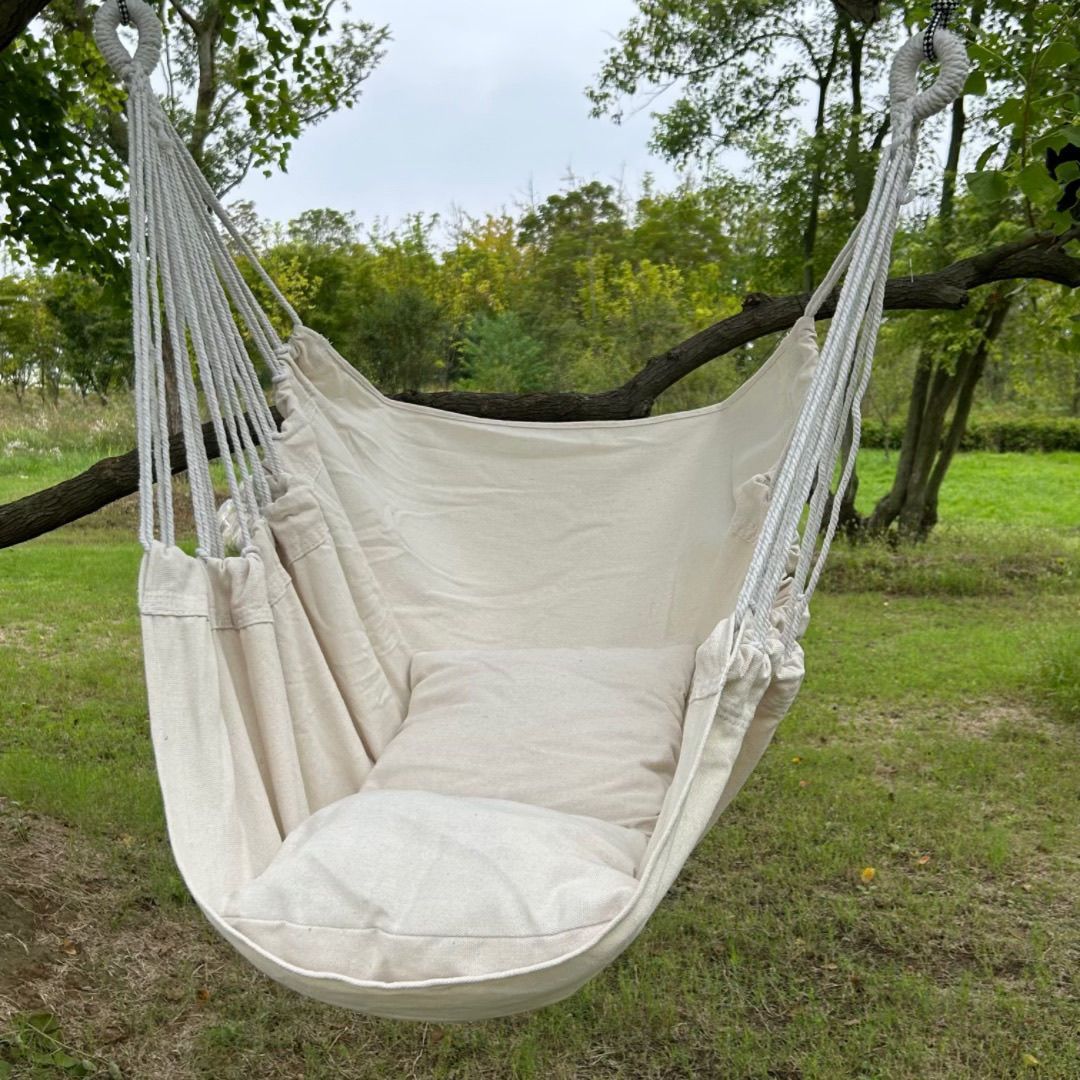 Hanging Hammock Chair with Reinforced Cotton Canvas and Integrated Arm Pockets
