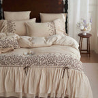 Bedding set with tiered ruffle, fine decorative seam and butterfly motif