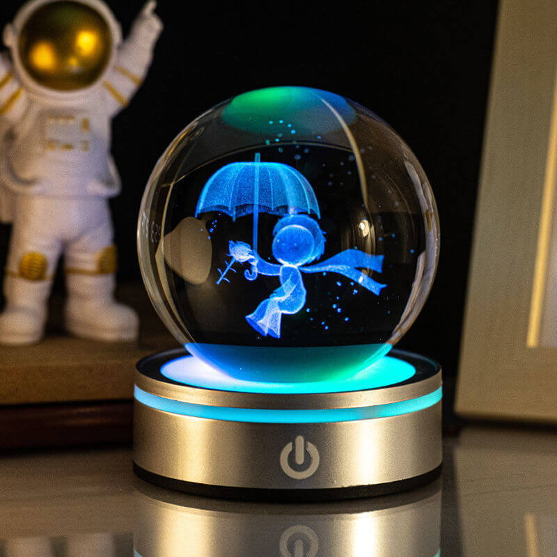 Creative 3D Indoor Wood Carving Luminous Crystal Ball Colorful Gradient Small Night Light Home Decoration Gift Choice