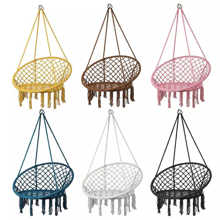 Macrame Hanging Chair with Complete Ceiling Mounting Kit and Decorative Tassel Fringe