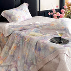 Luxurious satin bedding set with watercolor flower print and satin border