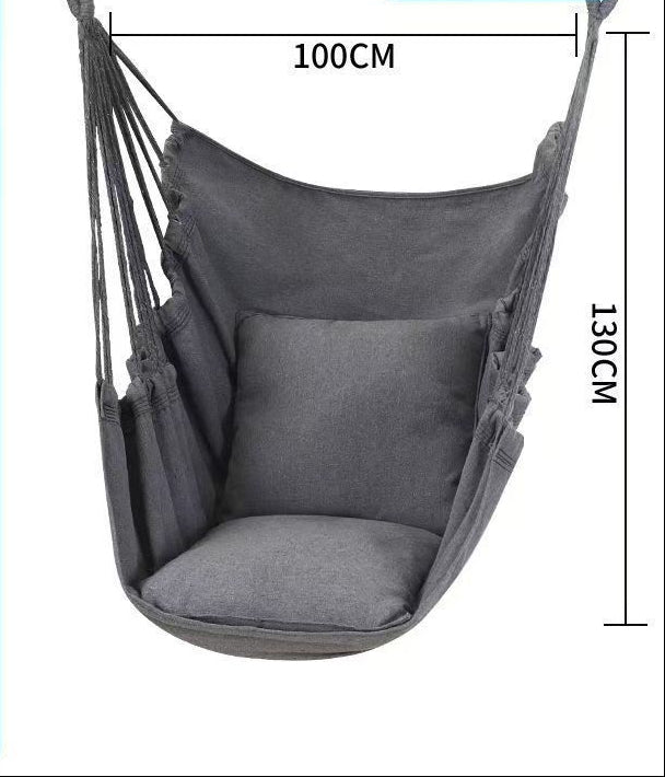 Hanging Hammock Chair with Reinforced Cotton Canvas and Integrated Arm Pockets