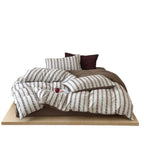 Breathable cotton bedding set with striped floral border and fitted sheet