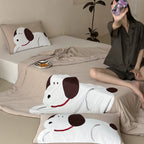 Cotton jersey bedding set with large dog appliqué