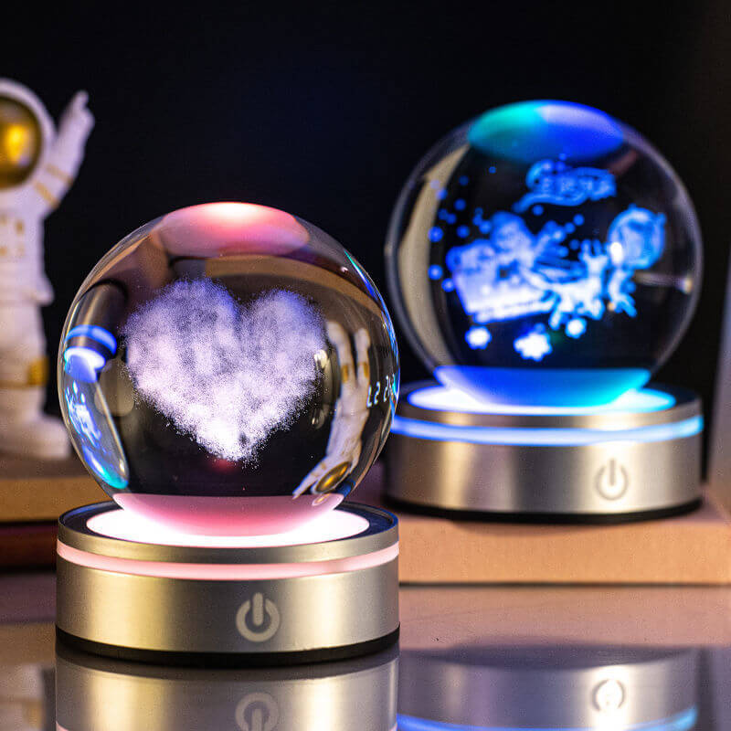 Creative 3D Indoor Wood Carving Luminous Crystal Ball Colorful Gradient Small Night Light Home Decoration Gift Choice