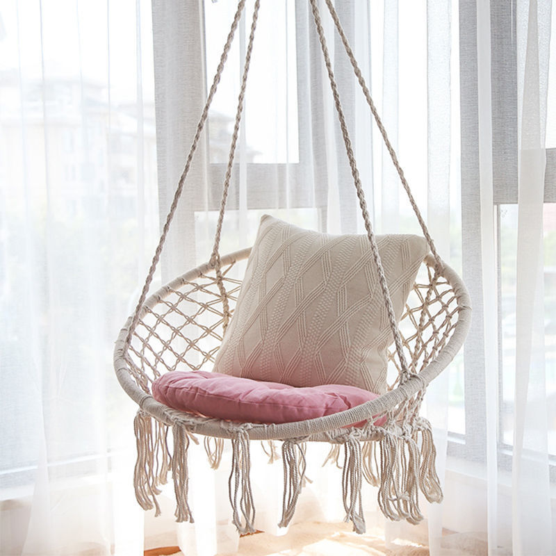 Macrame Hanging Swing Chair Boho Woven Fringe Indoor Outdoor Hammock Seat