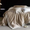 Luxurious satin bedding set with fine lace edging